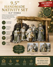 🎄 PRE-ORDER | 9.5" Handmade Religious Nativity Set with 15.5" Stable – Premium Christmas Holy Family Scene | Artisan Christmas Home & Church Décor