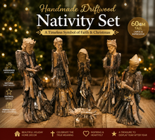 60cm Christmas Religious Handmade Driftwood Nativity Set – Large Rustic Holy Family Christmas Decoration, Christian Nativity Scene & Holiday Centrepiece