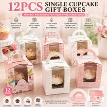 12PCS Single Cupcake Gift Boxes with Clear Window | One Hole Bakery Boxes for Cupcakes, Muffins, Desserts & Party Favors