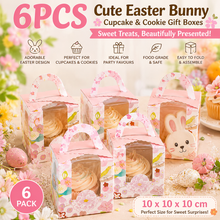 6PCS Cute Easter Bunny Cupcake & Cookie Gift Boxes – Easter Bakery Treat Boxes for Party Favours | 10 x 10 x 10cm