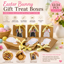 Gift for Her/Him 12/24pcs Easter Theme Kraft Gift Treat Paper Boxes with Cute Bunny Design Easter Party Favor Gift Paper Boxes