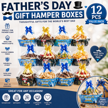 Gift for Her/Him 12 Sets Father'S Day Empty Gift Baskets with Cellophane Bags And Bows, Father'S Day Themed Cardboard Market Trays (Fillable), Suitable for Father'S Day And Birthday Party Decorations