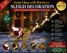 37" (95cm) Christmas Decoration Santa Claus with Reindeers on Sleigh – Large Indoor Holiday Display, Festive Christmas Decor