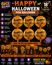 6PCS Halloween Foil Balloons 18 Inch – Spooky Party Decorations for Halloween Celebrations, Events & Home Décor