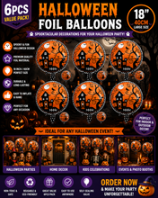 6PCS Halloween Foil Balloons 18 Inch – Spooky Party Decorations for Halloween Celebrations, Events & Home Décor