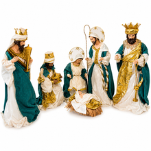 Blue & White Handmade Christmas Nativity Set with Manger – Religious Holy Family Decoration (35–50cm Approx.)