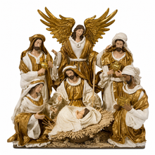 Gold Handmade Christmas Nativity Set with Manger 30–40cm – Religious Holy Family Holiday Decoration (one piece)