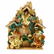 8" (20cm) Religious Holy Family with Angel on Stable – 17.5" (45cm) Nativity Scene Figurine, Christian Christmas Home Decor & Holiday Gift