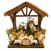 ⭐ Christmas Religious Handmade Nativity Set with Holy Family, Angels & Barn Animals – 16.25" Stable Christian Christmas Manger Scene Decor ⭐