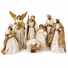 ⭐ Christmas Religious Handmade Nativity Set – Beige & White Holy Family (15.5"), Three Kings (16") & 45cm Angel, Christian Christmas Decor ⭐