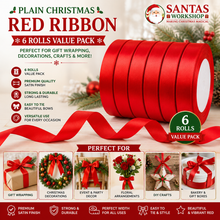 6 Rolls Red Christmas Ribbon – Premium Satin Gift Wrapping Ribbon for Christmas Presents, Gift Boxes, Wreaths, Tree Decorations, Crafts & DIY Holiday Décor