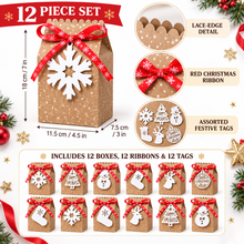 12 Pack Christmas Lace-Edge Kraft Cookie Gift Boxes with Ribbons & Festive Tags – 18 × 11.5 × 7.5 cm Bakery Treat Packaging