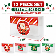 12PCS Christmas Cookie Gift Boxes with Clear, Transparent Treat Packaging for Cookies, Candy, Desserts, Holiday Party Favors