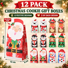 12PCS Christmas Cookie Gift Boxes – Santa, Reindeer, Elf, Snowman, Penguin & Polar Bear Festive Bakery Treat Boxes