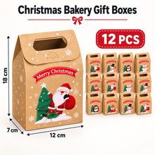 12PCS Christmas Bakery Gift Boxes with Handles – Festive Cookie, Cake, Candy & Biscuit Treat Packaging