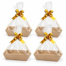 4pcs Mothers day ,Valentines day/,Christmas,Birthday, Fathers Day Beige/brown hamper gift box including ribbon and clear cellophane (25x17x9cm)