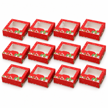 12PCS Red Christmas Window Gift Boxes 13.7 x 13.7 x 5.2cm – Festive Boxes with Clear Window for Holiday Gift Packaging