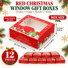 12PCS Red Christmas Window Gift Boxes 13.7 x 13.7 x 5.2cm – Festive Boxes with Clear Window for Holiday Gift Packaging