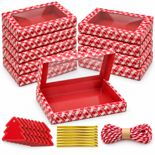 PRE ORDER 10PCS Red Christmas Window Bakery Boxes with Tags, Gold Ties & Rope – 18 × 13 × 2.8 cm Cookie and Treat Gift Boxes