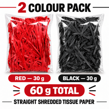 3 Pack Red 30 grams , Black 30 gram  Shredded Tissue Paper 90g – Gift Box, Christmas Hamper and Basket Filler