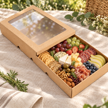 6pcs of Kraft Paper Picnic Boxes, Durable Disposable Containers, Portable for Snacks, Desserts, Cakes, And Fruits, Suitable for Parties, Weddings, And Camping Boxes with Lids – 360 x 250 x 80 mm
