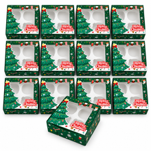 12 Pack Green Christmas Gift Boxes with Clear Window & 4 Compartments – 16 × 16 × 8 cm Treat Boxes
