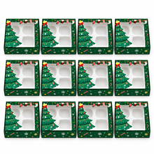 12 Pack Green Christmas Gift Boxes with Clear Window & 4 Compartments – 16 × 16 × 8 cm Treat Boxes