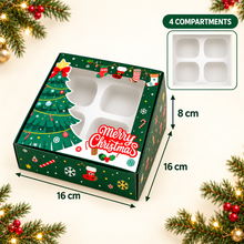 12 Pack Green Christmas Gift Boxes with Clear Window & 4 Compartments – 16 × 16 × 8 cm Treat Boxes