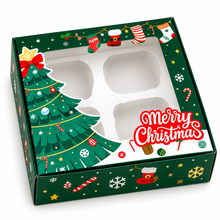 12 Pack Green Christmas Gift Boxes with Clear Window & 4 Compartments – 16 × 16 × 8 cm Treat Boxes