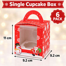 6 Pack Christmas Single Cupcake Gift Boxes with Clear Window & Handle – Festive Red Bakery Packaging