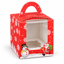 6 Pack Christmas Single Cupcake Gift Boxes with Clear Window & Handle – Festive Red Bakery Packaging