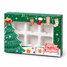 12 Pack Green Christmas 6-Hole Cupcake Boxes with Clear Windows & Inserts – Festive Bakery Gift Packaging