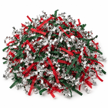 60g Christmas Shredded Paper Hamper Filler – Red, Dark Green & Silver Metallic Crinkle Cut Gift Packaging