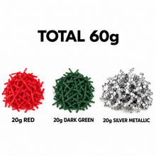 60g Christmas Shredded Paper Hamper Filler – Red, Dark Green & Silver Metallic Crinkle Cut Gift Packaging