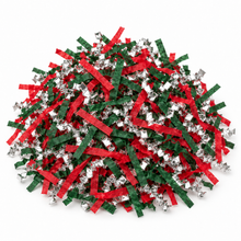 60g Christmas Shredded Paper Hamper Filler – Red, Dark Green & Silver Metallic Crinkle Cut Gift Packaging