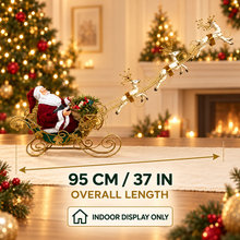 37" (95cm) Christmas Decoration Santa Claus with Reindeers on Sleigh – Large Indoor Holiday Display, Festive Christmas Decor