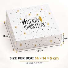 6PCS Merry Christmas Cookie Boxes – 14 × 14 × 5 cm White & Gold Bakery Gift Boxes for Cookies, Cupcakes, Candy and Desserts