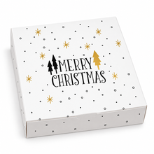 6PCS Merry Christmas Cookie Boxes – 14 × 14 × 5 cm White & Gold Bakery Gift Boxes for Cookies, Cupcakes, Candy and Desserts