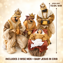 PRE-ORDER by May 2027 – Extra Large 112cm Three Wise Men & Baby Jesus in Crib Nativity Set for Christmas 2027 | Cartage Quote Calculated After Purchase