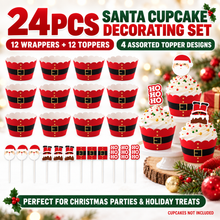 Santa Claus Christmas Cupcake Decorations 24PCS – Muffin Wrappers with Toppers, Festive Baking Supplies for Holiday Treats & Party Table