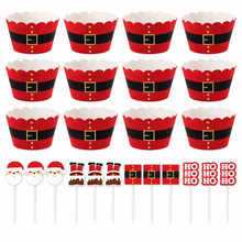 Santa Claus Christmas Cupcake Decorations 24PCS – Muffin Wrappers with Toppers, Festive Baking Supplies for Holiday Treats & Party Table