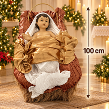 100cm Large Baby Jesus Nativity Manger – Religious Christmas Crib Decoration for Home, Church and Holiday Displays