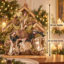 8"(20 cm) Christmas Religious Holy Family with Angel on stable 17.5"( 45 cm approx)