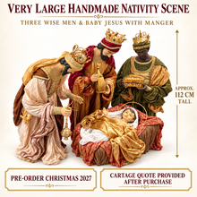 PRE-ORDER CHRISTMAS 2027 – Very Large 112cm Handmade Nativity Scene with Three Wise Men, Baby Jesus & Manger | Cartage Quote After Purchase
