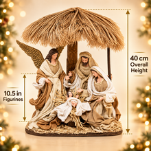 ⭐ 10.5" Christmas Religious Holy Family & Angel in Stable – 40cm One-Piece Nativity Scene, Christian Christmas Decoration ⭐