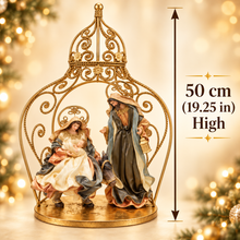 19.25" (50cm) Christmas Holy Family in Gazebo – Handmade Religious Nativity Scene, Premium Christian Christmas Decoration & Holiday Centrepiece