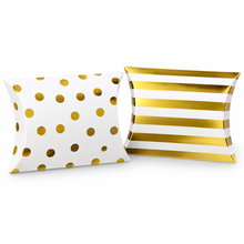 50PCS Gold Foil Polka Dot Pillow Gift Boxes – Small Candy, Chocolate & Christmas Treat Boxes for Weddings, Parties and Favours