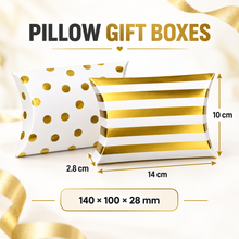 50PCS Gold Foil Polka Dot Pillow Gift Boxes – Small Candy, Chocolate & Christmas Treat Boxes for Weddings, Parties and Favours