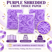 3 Bags Purple Shredded Crepe Tissue Paper – 60g Total Gift Box, Hamper & Basket Filler for Gifts, Parties & Weddings