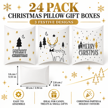 24 Pack Christmas Pillow Gift Boxes, 3 Festive Designs – Candy, Treat and Small Gift Boxes for Holiday Party Favours